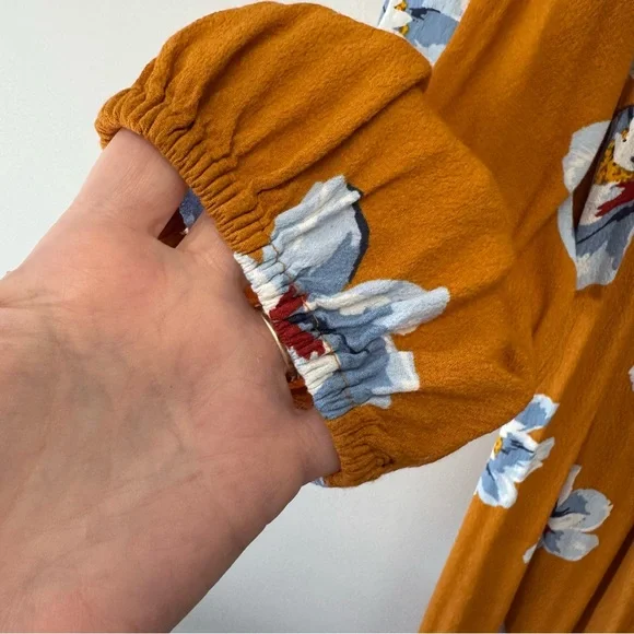Old Navy Empire-Waist Split-Neck Floral Midi Dress Mustard Floral Tiered Size XL - Picture 5 of 15